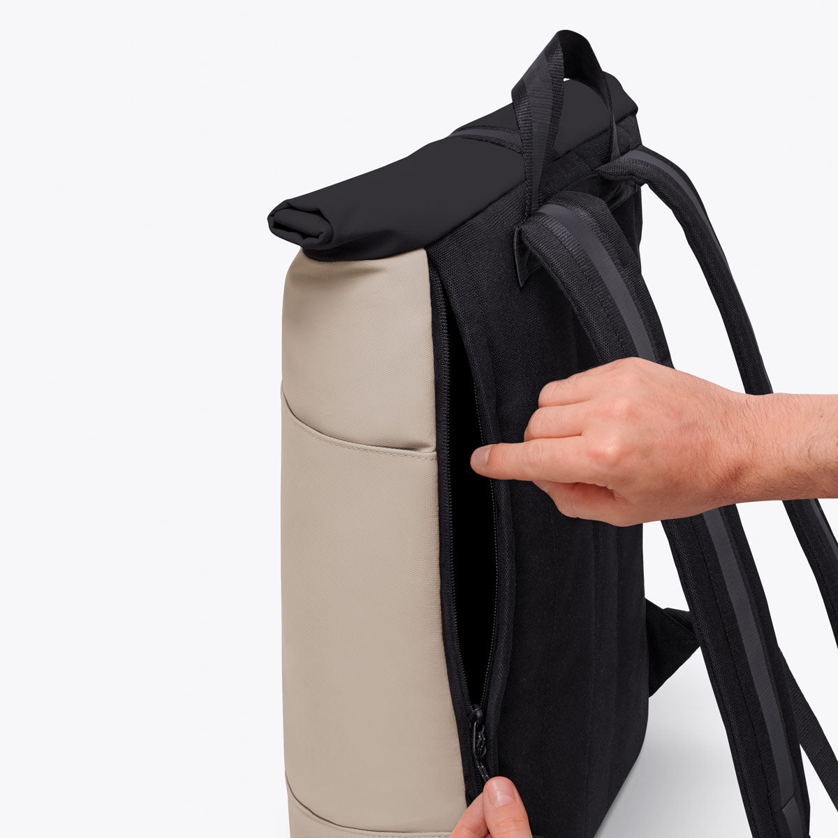 Hajo Roll-Top Backpack - Sand - Black / Medium