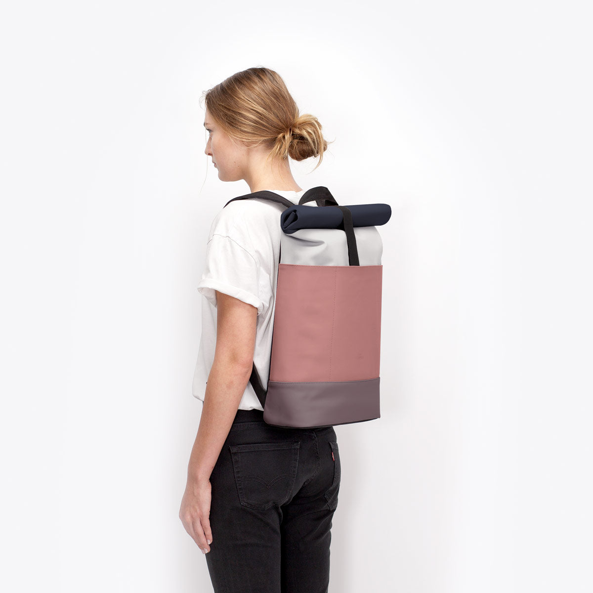 Hajo Roll-Top Backpack - Glacier Grey - Dark Rose / Medium