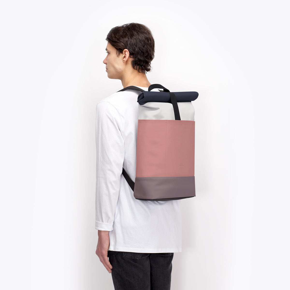 Hajo Roll-Top Backpack - Glacier Grey - Dark Rose / Medium