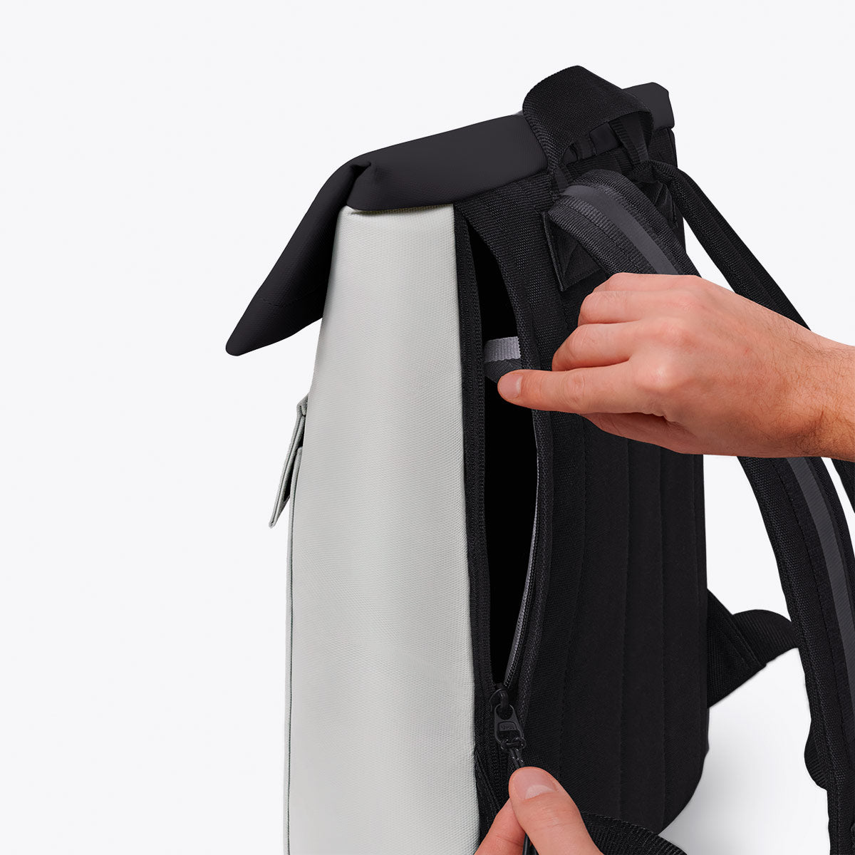 Jasper Roll-Top Backpack - Light Grey - Black / Medium