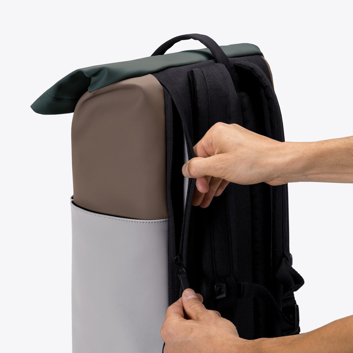 Yuto Roll-Top Backpack - Dark Sand - Glacier Grey